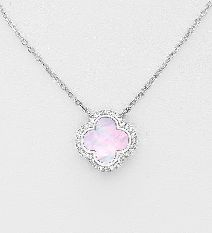 925 Sterling Silver Clover Necklace with Mother of Pearl Shell & CZ Diamonds-Available in 2 Colours