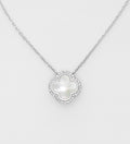 925 Sterling Silver Clover Necklace with Mother of Pearl Shell & CZ Diamonds-Available in 2 Colours