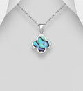 925 Sterling Silver Clover Pendant & Chain, Adorned with Abalone Shell