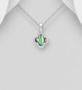 925 Sterling Silver Clover Pendant & Chain Decorated with Genuine Abalone Shell