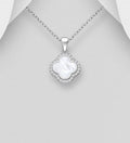 925 Sterling Silver Clover Pendant & Chain  Elegant  Mother of Pearl & Sparkling CZ Diamonds