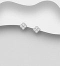 925 Sterling Silver Clover Push-Back Earrings, Decorated with CZ Simulated Diamonds