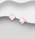 925 Sterling Silver Clover Push-Back/Stud Earrings Set With Pink or Light Blue Shell