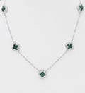 925 Sterling Silver Clover Reversible Necklace Set with Green Resin & CZ Diamonds