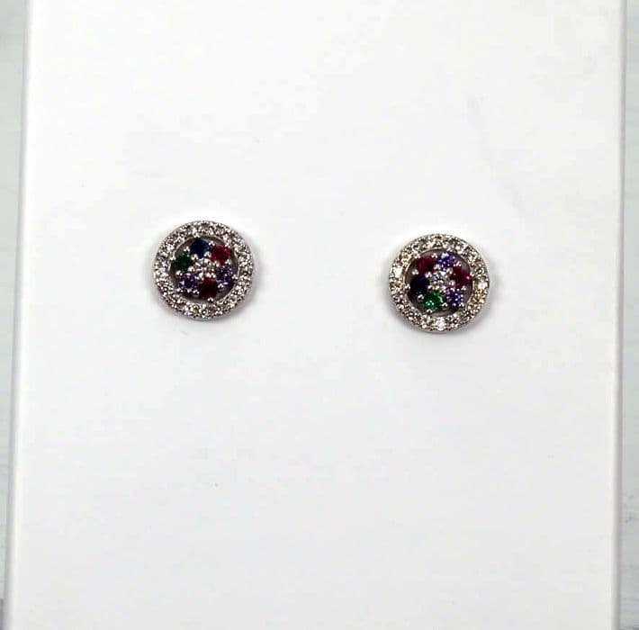 925 Sterling Silver Cluster Stud Earrings  Dazzling Colourful CZ Sparkle in Every Angle