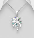 925 Sterling Silver Coconut Tree Pendant & Chain, Decorated with Abalone Shell
