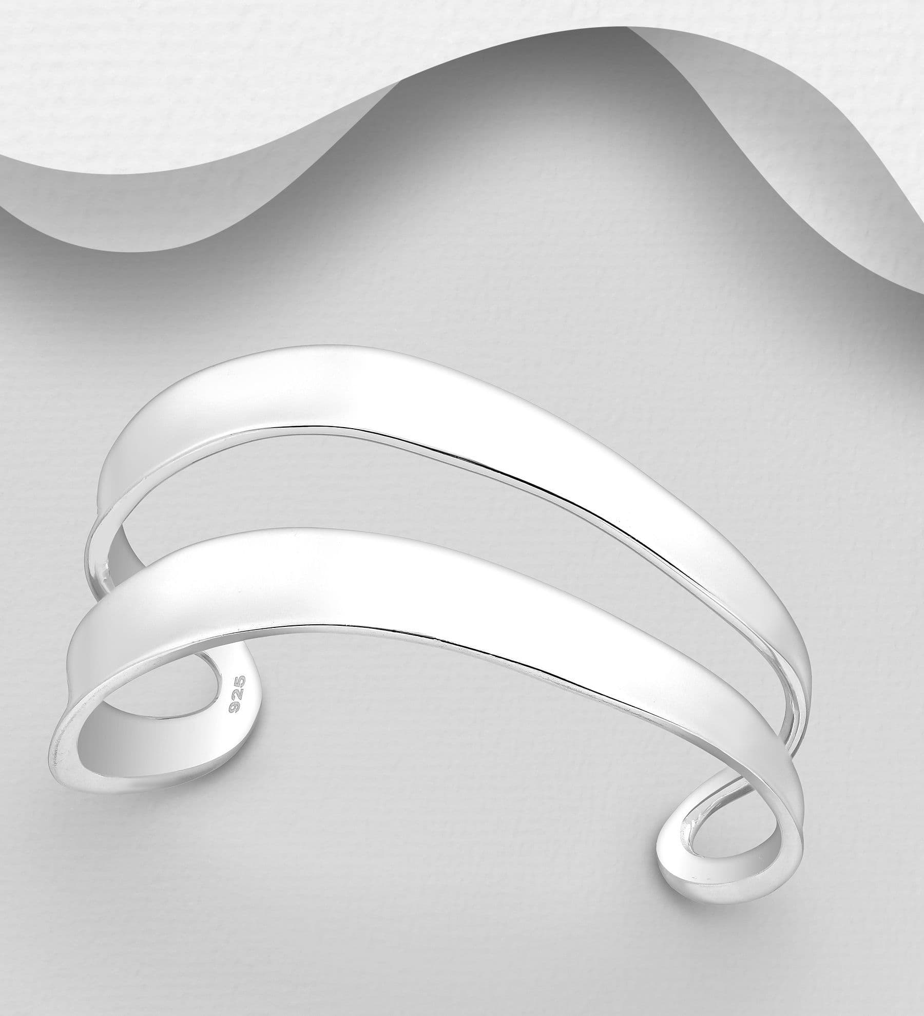 925 Sterling Silver Cuff Bangle. Hand Crafted Double Wavy Exquisite design - Exclusive Design