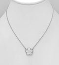 925 Sterling Silver Designer Inspired Textured  Clover Flower Necklace - Exclusive