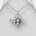 925 Sterling Silver Detailed Oxidized Bee Pendant & Chain