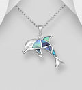 925 Sterling Silver Dolphin Pendant/Necklace, Decorated with  Aberlone Shell