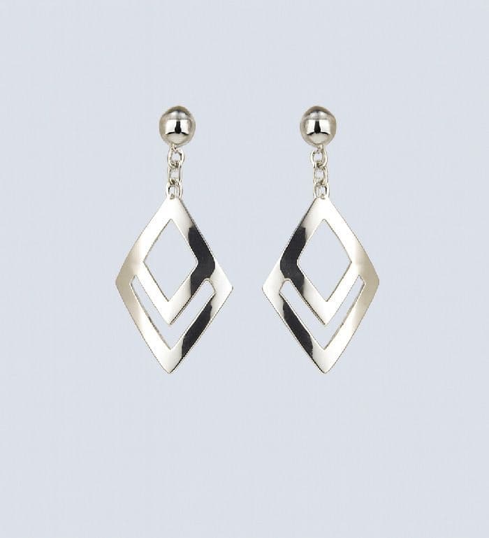 925 Sterling Silver Double Diamond Shape Drop Stud Earrings  Modern Elegance with a Geometric Twi