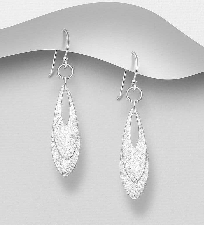 925 Sterling Silver Double Drop  Matte Finish Hook/Drop Earrings