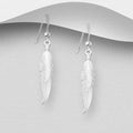 925 Sterling Silver Double Feather Hook Drop Earrings