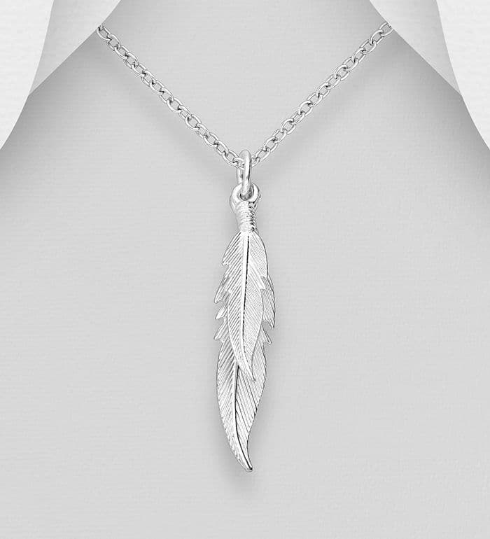 925 Sterling Silver Double Feather Pendant & Chain