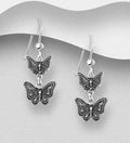 925 Sterling Silver Double Oxidised Butterfly Hook/Drop Earrings