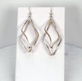 925 Sterling Silver Double Wavy Diamond Shape Open Drop/Hook Earrings  Modern Movement with Elegant