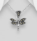 925 Sterling Silver Dragonfly Pendant & Chain, Decorated with Marcasite