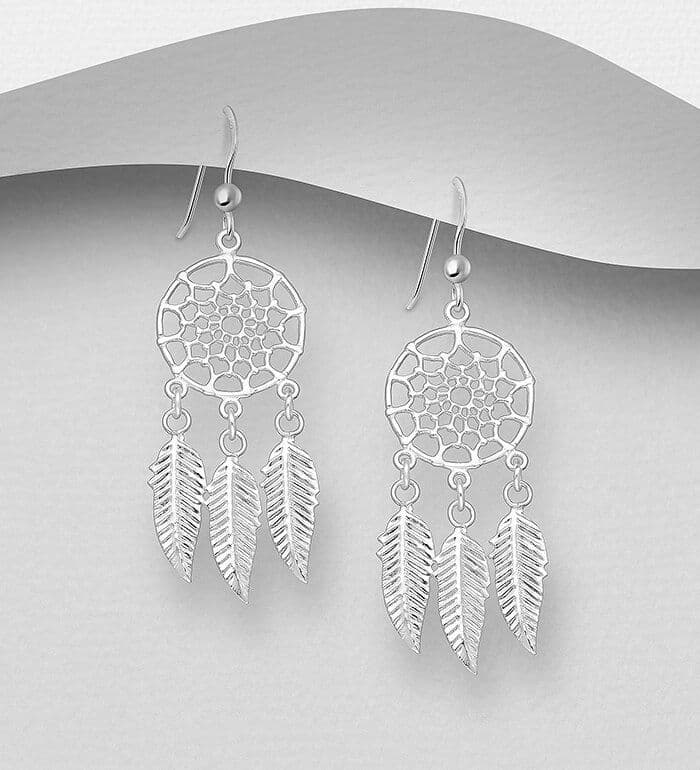 925 Sterling Silver Dream Catcher Hook/Drop Earrings  Symbolic Beauty with Graceful Movement