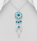 925 Sterling Silver Dream Catcher Pendant & Chain, Decorated with Blue Resin Resin