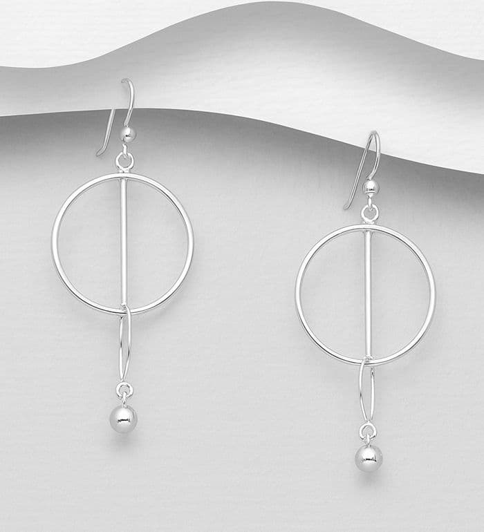 925 Sterling Silver Drop Ball With Two Circles Drop Earrings - Exclusive