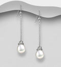 925 Sterling Silver Drop Earrings adorned with 10mm Cultured  Freshwater Pearls and CZ Stones