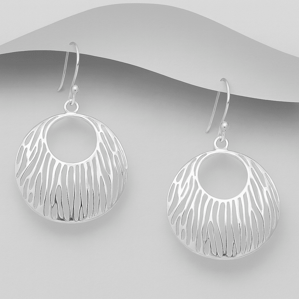 925 Sterling Silver Drop/Hook Earrings Feature a Bold OpenCircle Textured Design