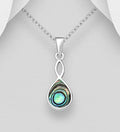 925 Sterling Silver Droplet Pendant/Necklace, Decorated with Aberlone Shell