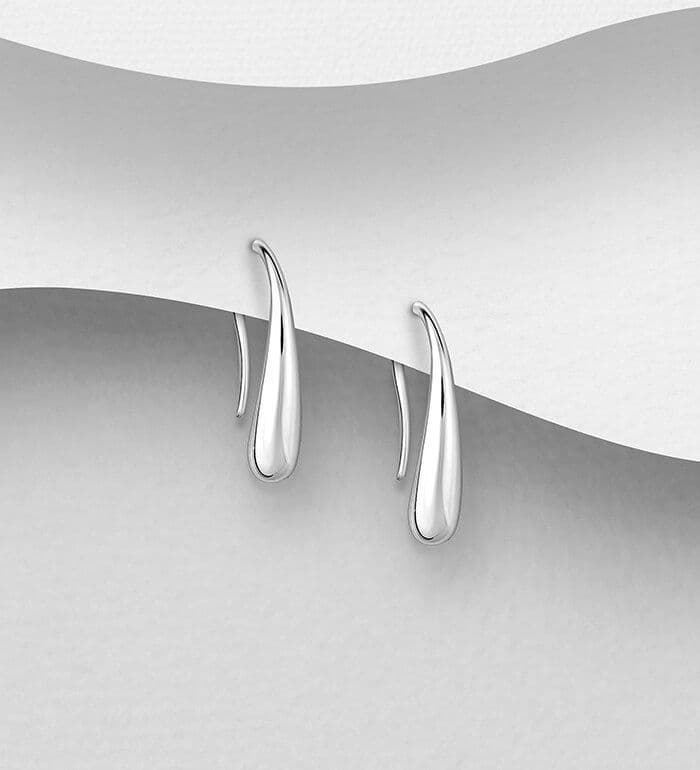 925 Sterling Silver  Elegant Droplet, Fixed Hook Earrings