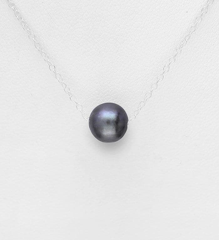 925 Sterling Silver Exquisite Necklace With A Freshwater  Black Pearl Bead (6-7 mm Diameter)