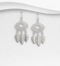 925 Sterling Silver Feather Drop Earrings, With Exquisite         Hand Crafted Silver Lace Work