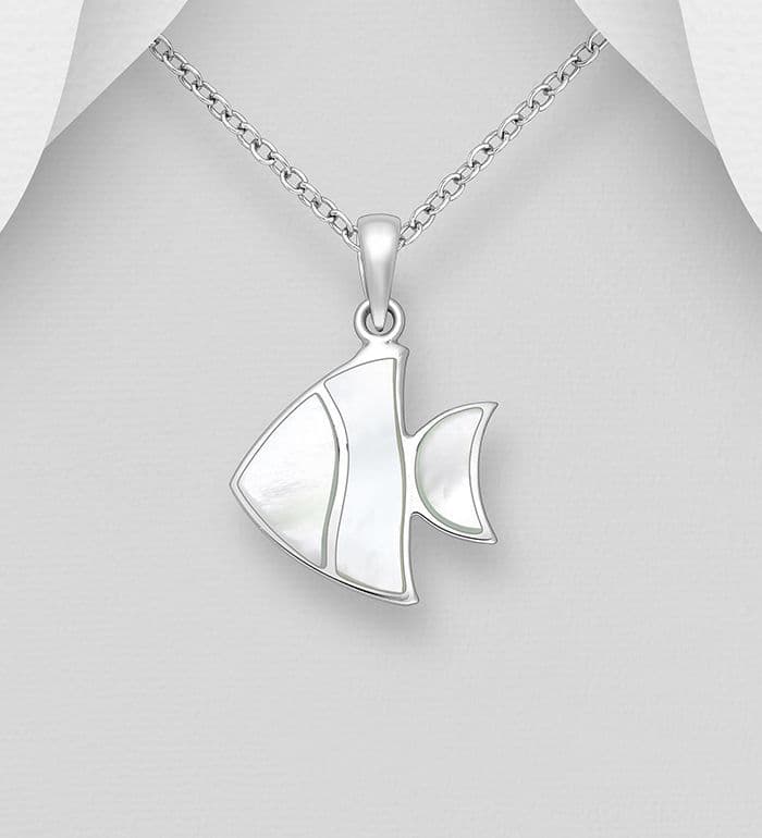 925 Sterling Silver Fish Pendant & Chain - Choose from Abalone or Mother of Pearl Shell Colours