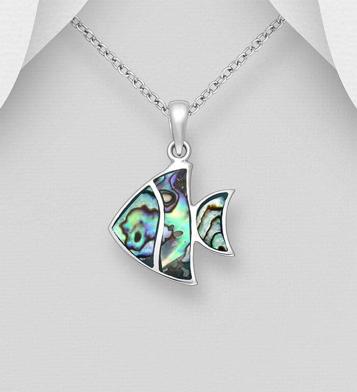 925 Sterling Silver Fish Pendant & Chain - Choose from Abalone or Mother of Pearl Shell Colours