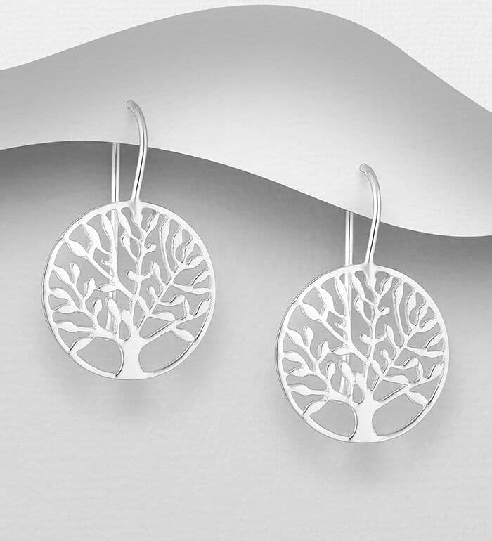 925 Sterling Silver Fixed Hook/Drop Tree Of Life Earrings