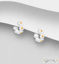 925 Sterling Silver Flower Hoop Earrings, Decorated with Coloured Enamel