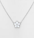925 Sterling Silver Flower Necklace, Decorated with other of Pearl Shell and CZ Simulated Diamond