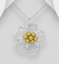 925 Sterling Silver & 18ct Yellow Gold Two Tone Flower Pendant & Chain - Bloom in Two Tones
