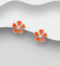 925 Sterling Silver Flower Push-Back Earrings, Decorated with Coloured Enamel and Crystal Glass
