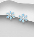 925 Sterling Silver Flower Push-Back/Stud Earrings Decorated with Blue Shell