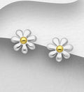 925 Sterling Silver Flower-Stud Earrings, Pollen Plated with 1 Micron of18K Yellow Gold
