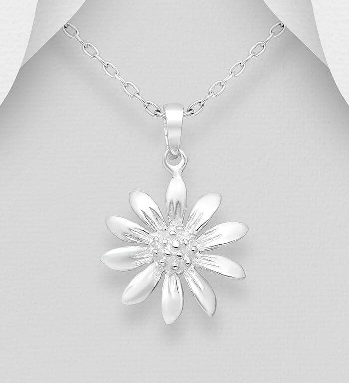 925 Sterling Silver Flower with Pollen Pendant & Chain