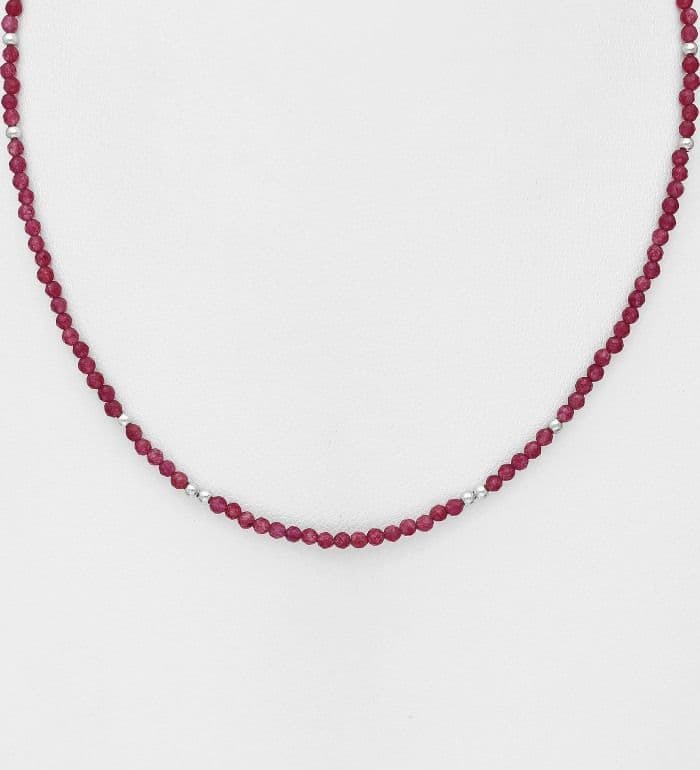 925 Sterling Silver Gemstone Beaded Necklace  Choose From 2 Beautiful Colours