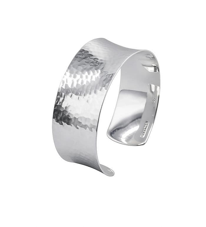 925 Sterling Silver Hammered Cuff Style Bangle - 25 mm Wide