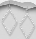 925 Sterling Silver Hammered Rhombus Hook Earrings