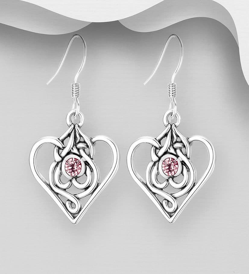 925 Sterling Silver Hand Crafted Celtic Design Set with a Amethyst Stone Drop Earrings