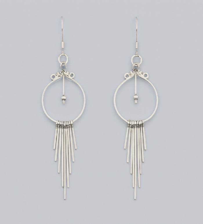 925 Sterling Silver Hand Crafted Fringe-Circle Drop/Drop Earrings