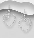 925 Sterling Silver Hand Crafted Heart Coil Hook/Drop Earrings