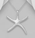 925 Sterling Silver Hand Crafted Large Matte Starfish Pendant & Chain