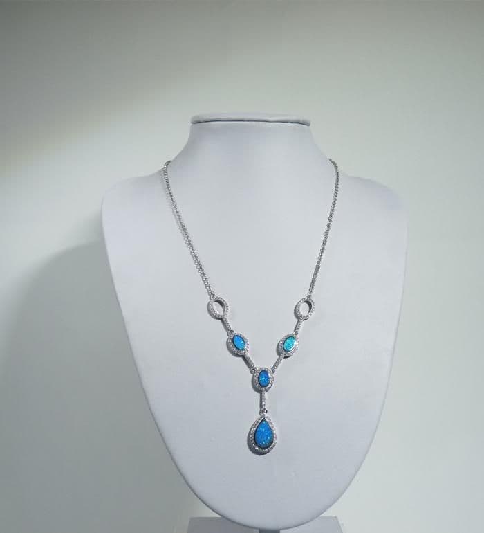 925 Sterling Silver Hand Crafted Necklace Set With Opal and CZ Stones.