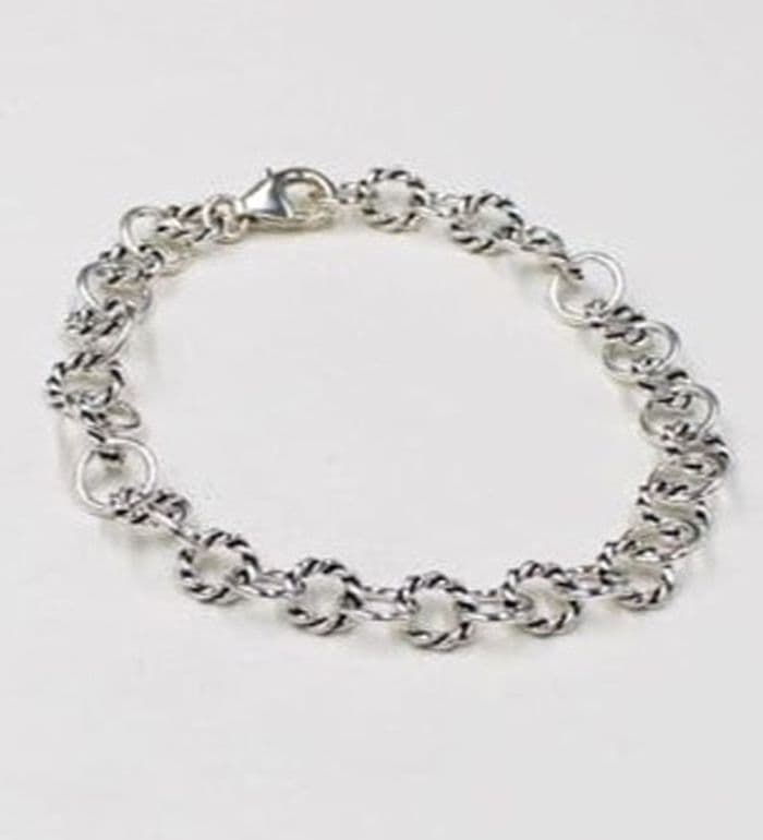 925 Sterling Silver Hand Crafted Round Link Bracelet - Alternate Links are Twisted.