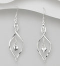 925 Sterling Silver Hand Crafted Twist Drop Earrings Featuring a Suspended Heart Charm